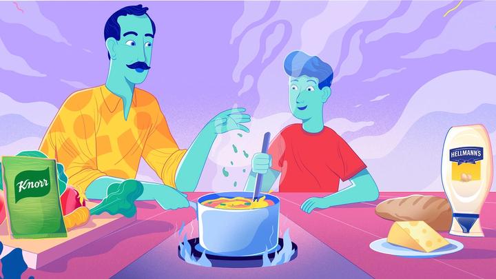 An illustration of someone teaching someone how to cook