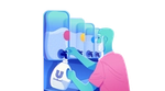 Illustration of a man refilling his Unilever product bottle