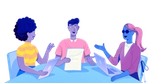 Illustration of a work meeting between 3 people