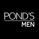 Pond's Men is written in big white letters over a black background, with a gray line below Ponds and above Men.