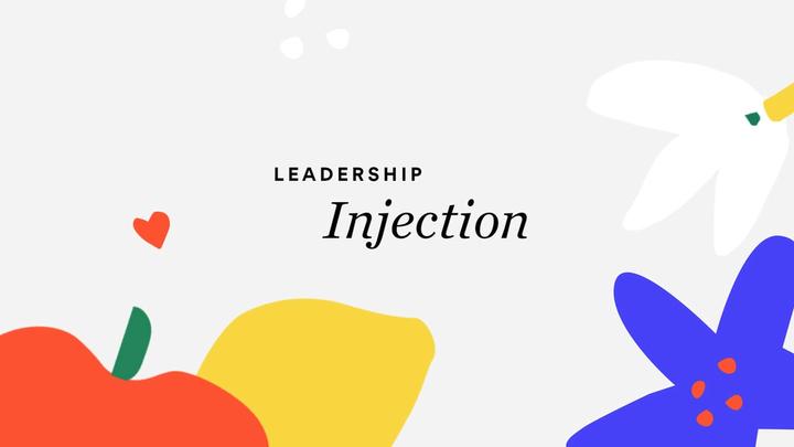 Bright illustration with text 'Leadership injection' overlaid