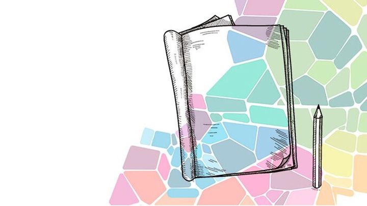 An illustration of a book and pencil