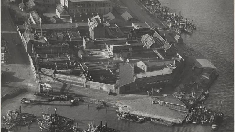An aerial shot of a factory
