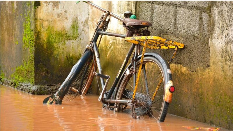 Bike in floaded water