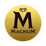 Dunkelbraunes Magnum M Logo mit goldenem, runden Hintergrund
