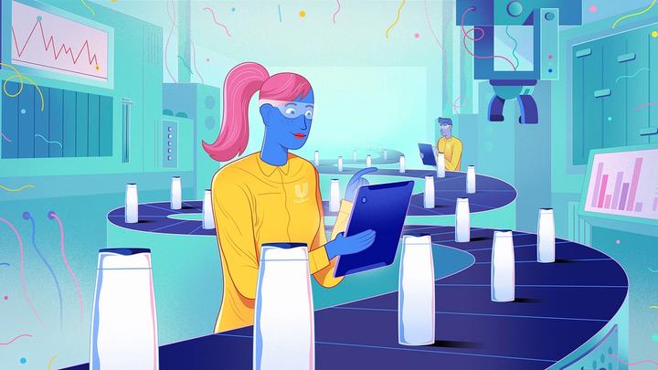 Illustration of girl working in factory. Unilever is recognised by Gartner in its 2020 Supply Chain Top 25 report.