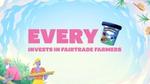 Ben and Jerry’s purpose scene with ice cream SKU. Fairtrade sugarcane farmers, man and woman.