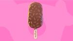 An illustration of a Magnum Almond ice cream on a pink background