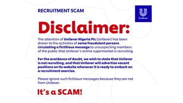 Scam disclaimer