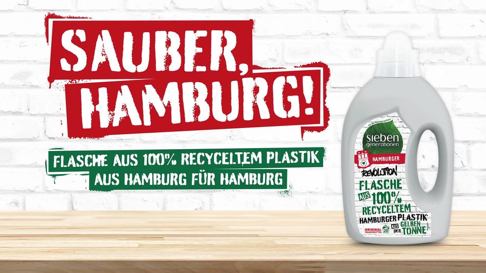 Seventh Generation laundry bottle made from plastic recycled in Hamburg