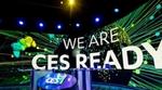 Floor of Consumer Electronics Show 2023 in Las Vegas, with banner image with words ‘We are CES ready’