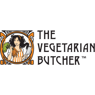 The Vegetarian Butcher logo: A character, holding a bunch of carrots and a cleaver, with the brand name to the side