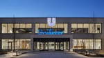 Unilever USA headquarters in Englewood Cliffs, New Jersey. The sustainable building features a glowing Unilever logo