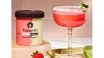 Tub of Talenti Pairings’ Strawberry Margarita sitting beside a strawberry margarita cocktail in a coupe glass  
