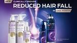 Clear’s new range helps to address hair fall by treating the scalp. Five bottles are pictured here