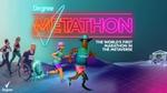 An image avatar athletes and human athletes running the Degree’s Metathon – the text reads ‘the world’s first marathon in the metaverse’