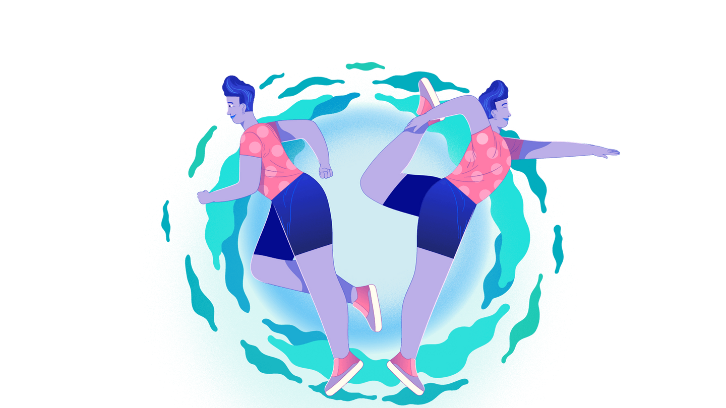 Illustration of two people exercising and stretching