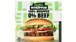 Image of a burger with Plant-based Whopper, 100% Whopper, 0% Beef logo