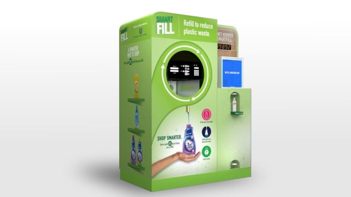An image of HUL's 'Smart Fill' product vending machine.