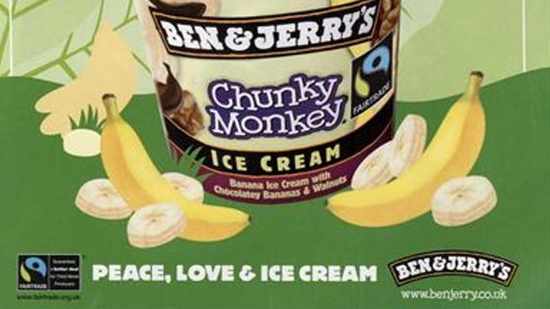 Advertentie voor Ben & Jerry's Fairtrade Chunky Monkey ijsje uit 2008.