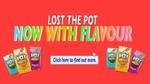 The top red background image shows three 'Lost the Pot' noodles with the slogan 'No More Crap' 