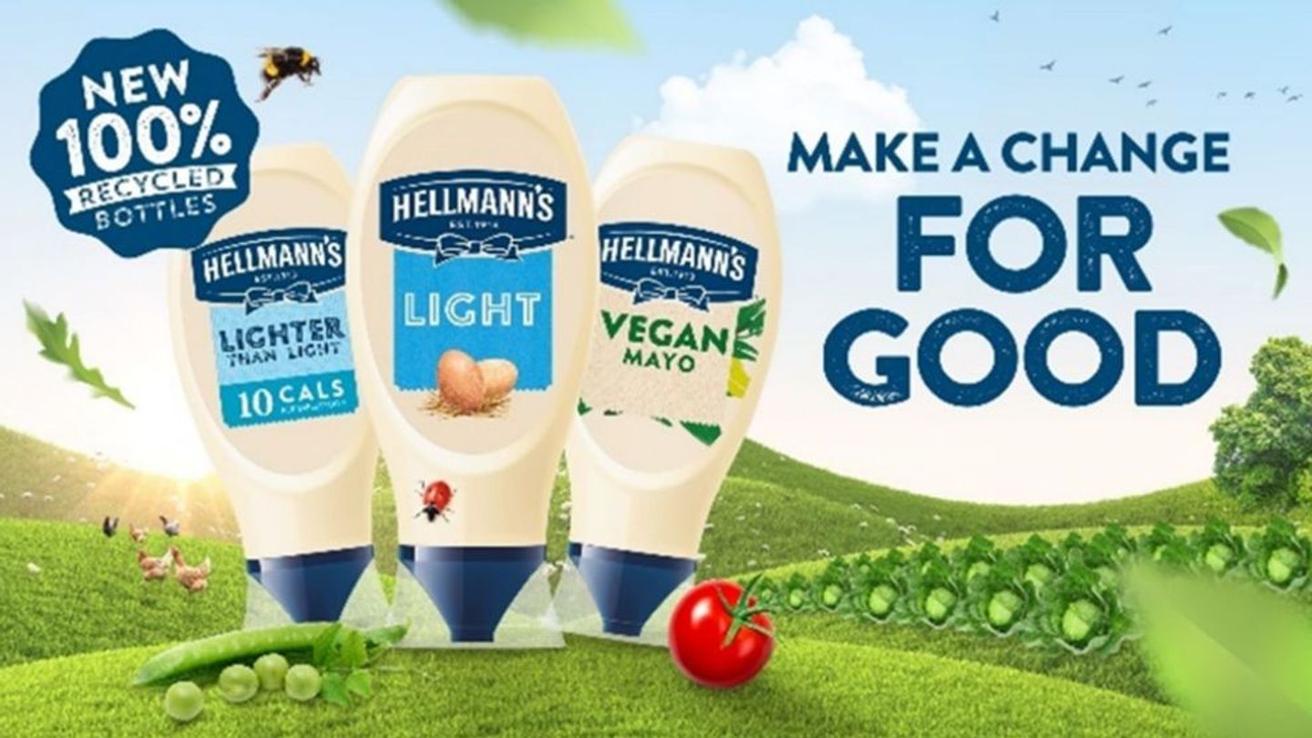 A digital image of Hellmann’s new 100% recycled packaging.