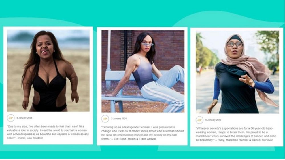 Three images from the #Show Us campaign, with three different individuals sharing their inclusive beauty.