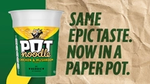 A Chicken & Mushroom paper Pot Noodle. Text on display: Same epic taste. Now in a paper pot.
