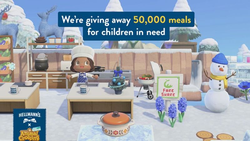 An image of Hellmann’s partnership with Animal Crossing to provide 50,000 meals for children in need.