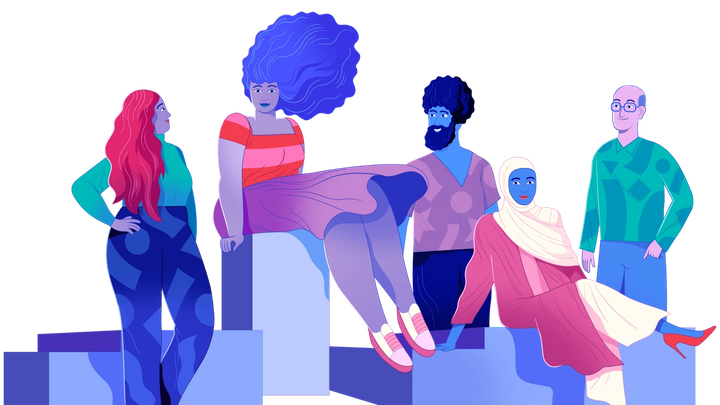 an illustration of people sitting on some blocks