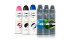 Dove deodorant cans standing up in a line