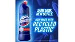 Blue Domestos bottle with ‘Now made from recycled plastic’ logo