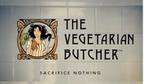 An image with an illustrated woman holding carrots and a knife. Next to her is the text that says, "The Vegetarian Butcher" and "Sacrifice Nothing"