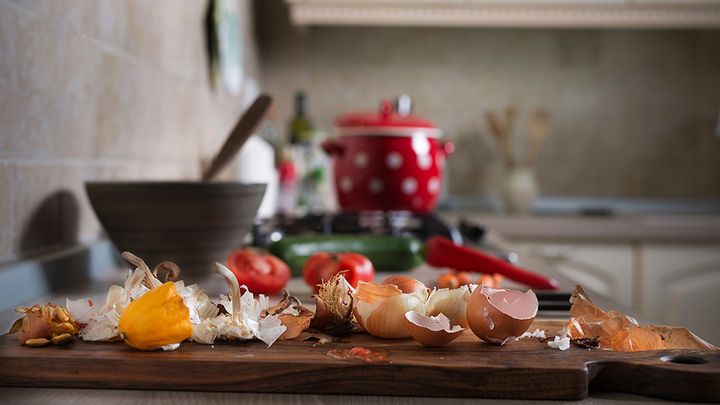 Food waste in a kitchen