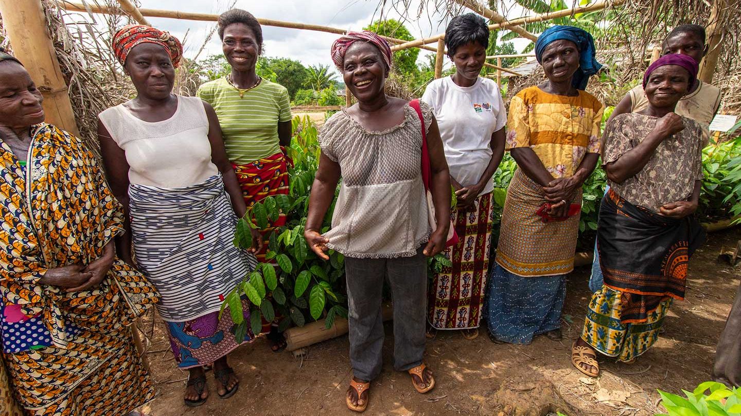 A group of women cocoa farmers. 