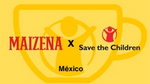 Maizena and Save the Children logos on a yellow background.