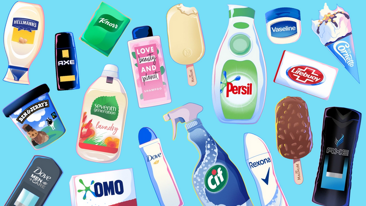 Unilever packshots in an illustrative design