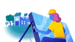 Illustration of a worker setting up a solar panel