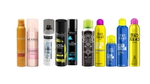 Images of dry shampoo products from Dove, Nexxus, Suave, TIGI and Tresemme. 
