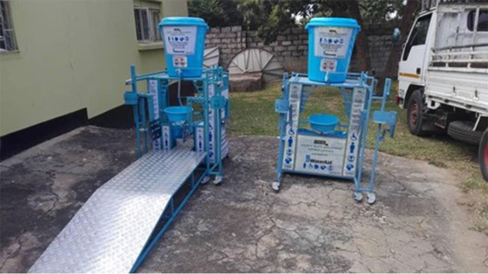 Two Wateraid handwashing stations