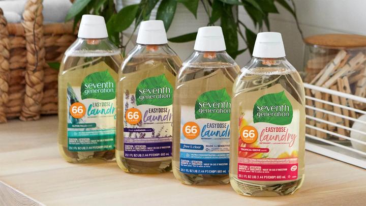 Photo of four Seventh Generation laundry bottles