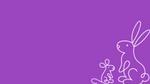 White rabbit and mouse drawings on a purple background