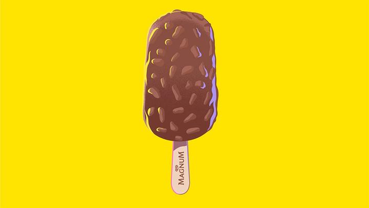 An illustration of a Magnum Vegan ice cream on a yellow background