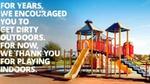 Advert showing children’s playground with treehouse and slide.