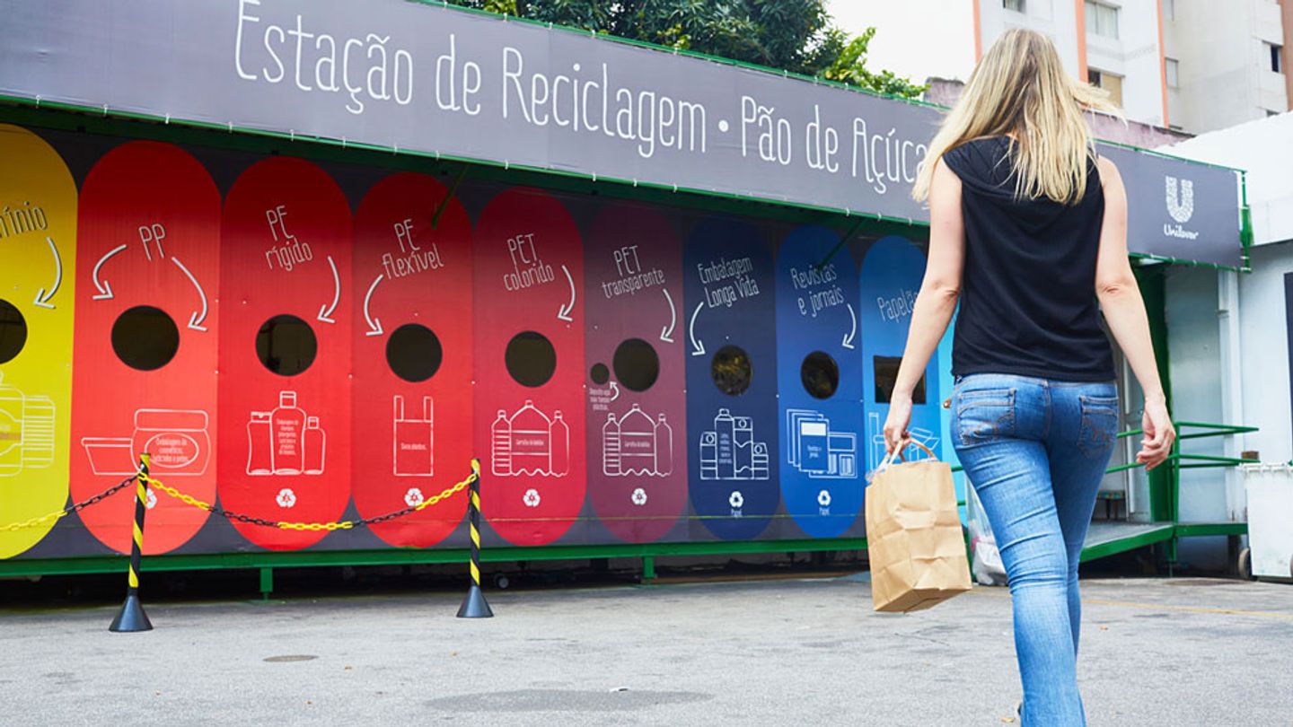 Customer at a Unilever recycling station in Sao Paolo, Brazil