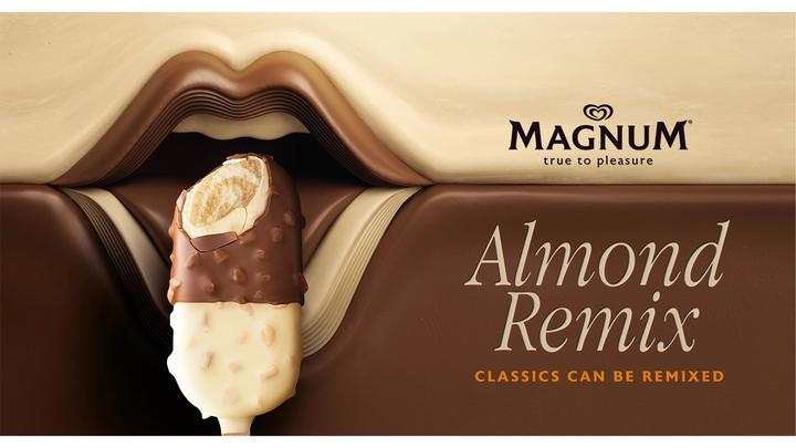 Magnum Remix ice creams featuring Almond Remix and White Chocolate & Berry Remix flavours.