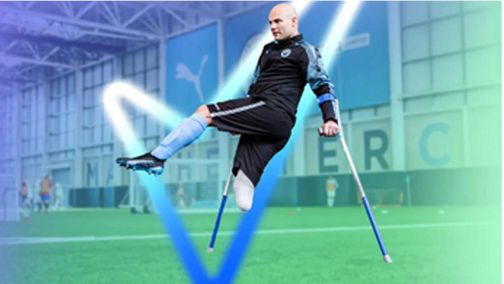 An individual using crutches being able to participate in football