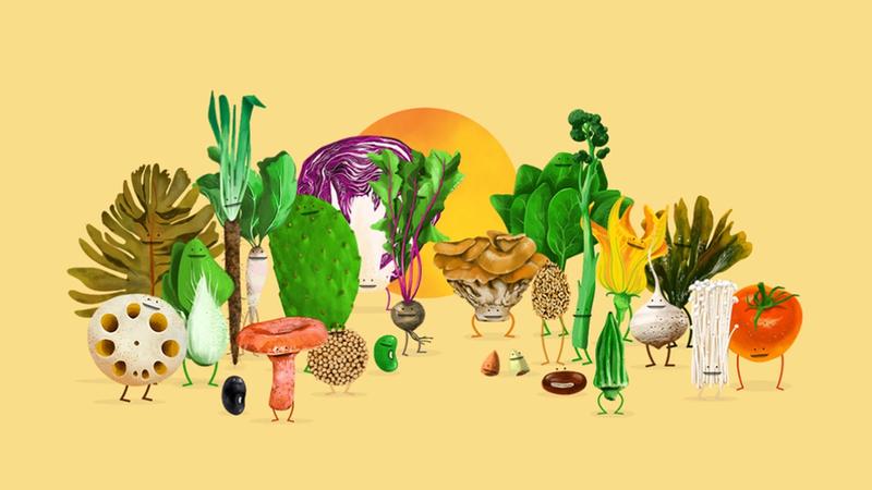 Illustration of vegetables on a yellow background