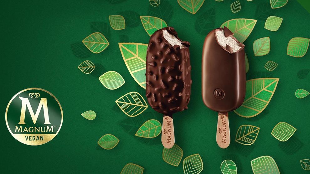 Two Vegan Magnums on a green leafy background
