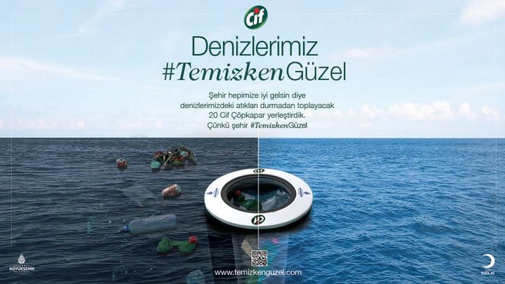 Cif çöpkaparların yer aldığı ‘Denizlerimiz Temizken Güzel’ görseli